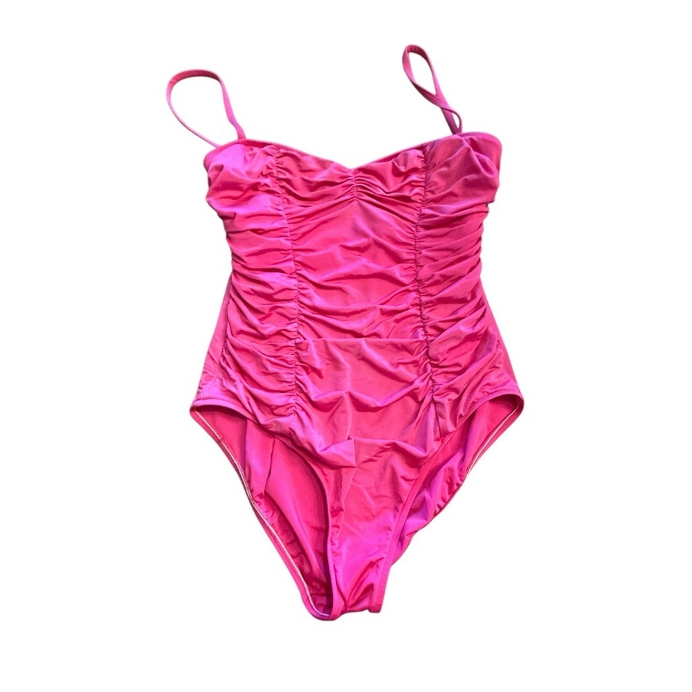 Allen B. By Allen Schwartz Fuchsia Ruched One-Piece Swimsuit - Picture 2 of 4